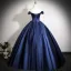 Vintage / Retro Navy Blue Prom Dresses 2025 Ball Gown Off-The-Shoulder Sleeveless Backless Floor-Length / Long Formal Dresses