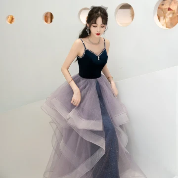 Fashion Navy Blue Cascading Ruffles Prom Dresses 2022 Ball Gown Spaghetti Straps Sleeveless Backless Floor Length Long Formal Dresses