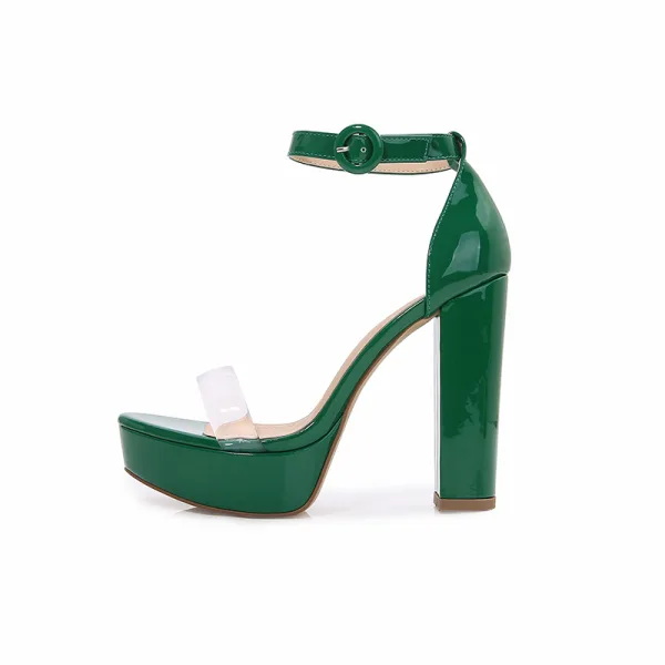 Sexy Blanche Été Soirée Sandales Femme 2022 12 cm Talons Épais Bride Cheville Peep Toes / Bout Ouvert Sandales Talons Hauts
