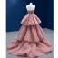 High End Charmant Rosa Fallende Rüsche Ballkleider 2022 Ballkleid Bandeau Ärmellos Perlenstickerei Perle Pailletten Sweep / Pinsel Zug Ball Festliche Kleider