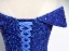 Sparkly Royal Blue Beading Sequins Prom Dresses 2024 Ball Gown Off-The-Shoulder Short Sleeve Backless Floor-Length / Long Prom Formal Dresses