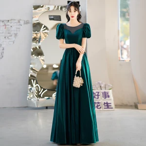 Vintage Originale Vert Foncé Robe De Bal 2022 Princesse Encolure Dégagée Manches Courtes Dos Nu Longue Promo Robe De Ceremonie