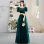 Vintage / Retro Dark Green Prom Dresses 2022 A-Line / Princess Scoop Neck Short Sleeve Backless Floor-Length / Long Prom Formal Dresses