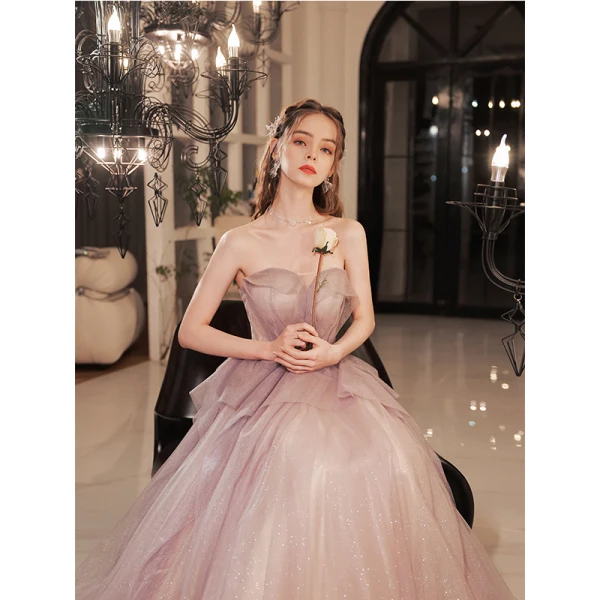 Charming Purple Ruffle Prom Dresses 2022 A-Line / Princess Strapless Sleeveless Backless Floor-Length / Long Prom Formal Dresses