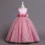 Chic / Belle Rose Bonbon Paillettes Appliques Anniversaire Robe Ceremonie Fille 2024 Robe Boule Encolure Dégagée Sans Manches Dos Nu Noeud Longue