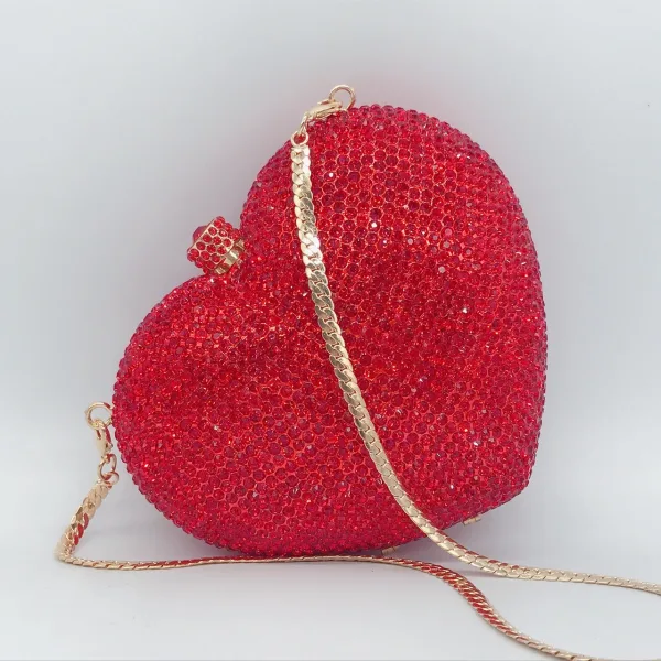 Charmant Rouge Forme de coeur Faux Diamant Pochette 2022 Métal Cocktail