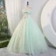 Chic / Beautiful Sage Green Pearl Appliques Prom Dresses 2023 Ball Gown Strapless Sleeveless Backless Bow Sash Floor-Length / Long Prom Formal Dresses