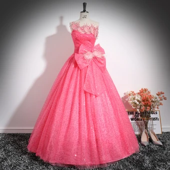 Chic Belle Watermelon Rouge Faux Diamant Paillettes Robe De Bal 2024 Robe Boule Bustier Sans Manches Dos Nu Longue Promo Robe De Ceremonie