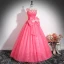 Chic / Beautiful Watermelon Rhinestone Sequins Prom Dresses 2024 Ball Gown Strapless Sleeveless Backless Floor-Length / Long Prom Formal Dresses