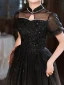 Chic / Belle Noire Perlage Perle Paillettes Robe De Soirée 2023 Princesse Col Haut Manches Courtes Longue Soirée Robe De Ceremonie