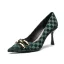 Mode Dunkelgrün Strassenmode Plaid Pumps 2022 8 cm Stilettos Spitzschuh Pumps Hochhackige