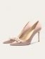 Elegant Champagne Pearl Wedding Shoes 2024 Leather 10 cm Stiletto Heels Pointed Toe Wedding Pumps High Heels