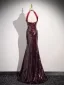 Scintillantes Sexy Bordeaux Faux Diamant Paillettes Robe De Bal Robe De Soirée 2024 Trompette / Sirène Titulaire Sans Manches Dos Nu Longue Promo Robe De Ceremonie
