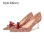Charmant Bordeaux Cristal Paillettes Chaussure De Mariée 2024 Cuir 8 cm Talons Aiguilles À Bout Pointu Mariage Escarpins Talons Hauts