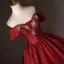 Vintage / Retro Burgundy Rhinestone Prom Dresses 2025 Ball Gown Off-The-Shoulder Short Sleeve Backless Floor-Length / Long Formal Dresses