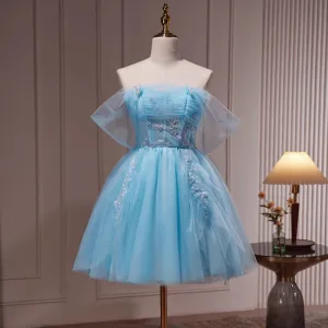 Sexy Himmelen Blå Beading Perle Paljetter Korte Festkjoler 2023 Strapless Uten Ermer Ryggløse Formelle Kjoler