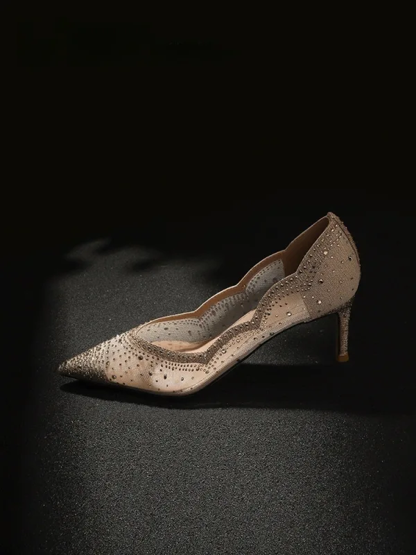Sexy Or Rose Faux Diamant Soirée Escarpins 2026 7 cm Talons Aiguilles À Bout Pointu Talons Hauts
