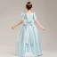 Chic / Belle Bleu Ciel Satin Anniversaire Robe Ceremonie Fille Princesse 2022 Encolure Dégagée Perlage Paillettes Faux Diamant Noeud Manches Courtes Longue Robe Ceremonie Fille