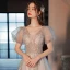 Charmant Grau Pailletten Ballkleider 2022 A Linie V-Ausschnitt Kurze Ärmel Rückenfreies Lange Ball Festliche Kleider