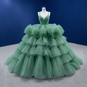 High End Salvie Grønn Gripende Ruffles Buste Ballkjoler 2022 Ballkjole Spaghettistropper Uten Ermer Ryggløse Lange Formelle Kjoler