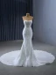 Glitzernden High End Weiß Handgefertigt Perlenstickerei Pailletten Brautkleider / Hochzeitskleider 2024 Meerjungfrau Off Shoulder 3/4 Ärmel Rückenfreies Hof-Schleppe Hochzeit