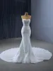 Sparkly High-end White Handmade  Beading Sequins Wedding Dresses 2024 Trumpet / Mermaid Off-The-Shoulder 3/4 Sleeve Backless Court Train Wedding