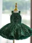 Chic / Belle Vert Anniversaire Noeud Glitter Courte Robe Ceremonie Fille 2024 Robe Boule Col Haut Sans Manches