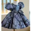Vintage / Retro Navy Blue Flower Birthday Short Flower Girl Dresses 2022 Ball Gown Scoop Neck Puffy Short Sleeve Flower Girl Dresses