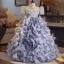Flower Fairy Fashion Sky Blue Beading Pearl Appliques Sequins Birthday Flower Girl Dresses 2025 Ball Gown Scoop Neck Short Sleeve Backless Floor-Length / Long
