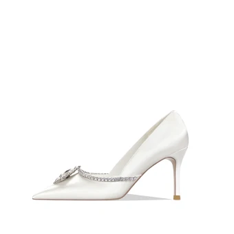 Étourdissant Ivoire Perle Faux Diamant Chaussure De Mariée 2022 Cuir 8 Cm Talons Aiguilles À Bout Pointu Mariage Escarpins Talons Hauts