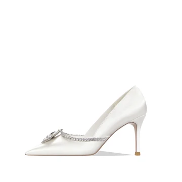Étourdissant Ivoire Perle Faux Diamant Chaussure De Mariée 2022 Cuir 8 Cm Talons Aiguilles À Bout Pointu Mariage Escarpins Talons Hauts