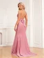Sexy Rougissant Rose Glitter Robe De Soirée 2024 Trompette / Sirène Titulaire Sans Manches Dos Nu Noeud Train De Balayage Soirée Robe De Ceremonie
