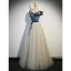 Fashion Navy Blue Beading Appliques Prom Dresses 2023 A-Line / Princess Off-The-Shoulder Sleeveless Backless Bow Sash Floor-Length / Long Prom Formal Dresses