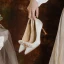 Elegant Beige Satin Pearl Wedding Shoes 2023 8 cm Stiletto Heels Pointed Toe Wedding Pumps High Heels