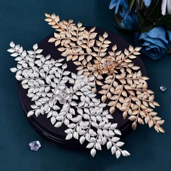 Vintage / Originale Argenté Fait main Faux Diamant Feuille Accessoire Cheveux Mariage Bijoux Mariage 2023 Mariage