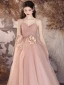 Simple Rougissant Rose Appliques Robe De Bal 2024 Princesse Bretelles Spaghetti Sans Manches Dos Nu Longue Robe De Ceremonie