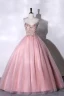 Chic / Belle Rougissant Rose Perlage Faux Diamant Paillettes Robe De Bal 2023 Robe Boule Bretelles Spaghetti Sans Manches Dos Nu Longue Promo Robe De Ceremonie