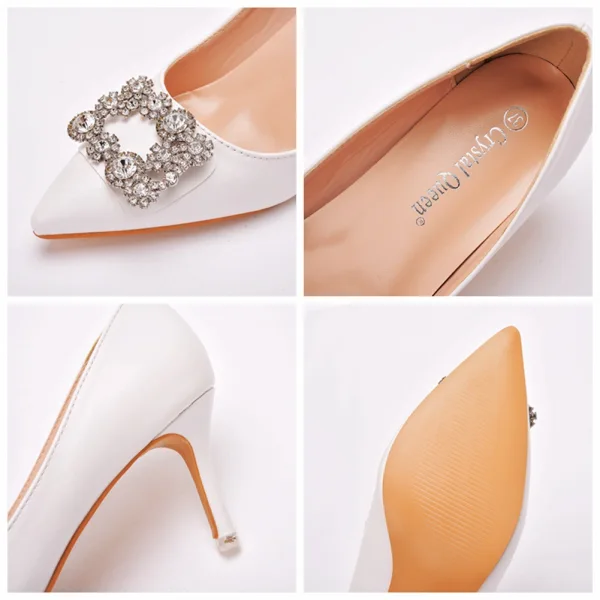 Mode Blanche Faux Diamant Soirée Escarpins 2023 7 cm Talons Aiguilles À Bout Pointu Escarpins Talons Hauts