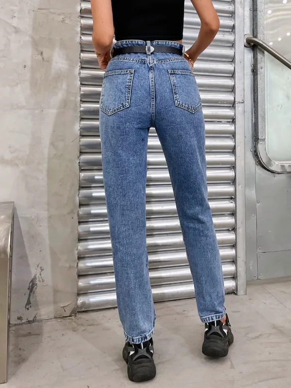Casual High Waist Women Jeans 2021 Navy Blue Denim Bottoms Pants