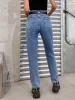 Toevallig Hoge Taille Dames Jeans 2021 Donkerblauwe Denim Bottoms Broek
