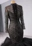 Musulmane Haut de Gamme Noire Trompette / Sirène Volants en Cascade Robe De Mariée 2024 Col Haut Manches Longues Chapel Train
