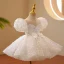 Sparkly White Laser Sequins Bow Birthday Flower Girl Dresses 2022 Ball Gown Scoop Neck Puffy Short Sleeve Floor-Length / Long Flower Girl Dresses