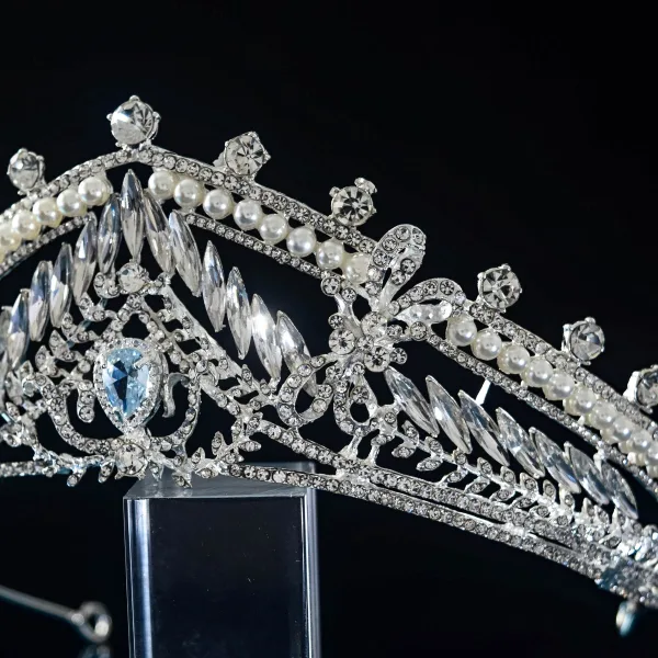 Vintage Srebrny Perła Rhinestone Kryształ Ślub Tiara Ozdoby Do Włosów Ślubne 2022 Cyrkon Stop Ozdoby Do Włosów Ślubne