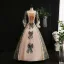 Vintage / Retro Medieval Gold Printing Bow Lace Flower Prom Dresses 2025 Ball Gown Square Neckline Bell sleeves Floor-Length / Long Formal Dresses