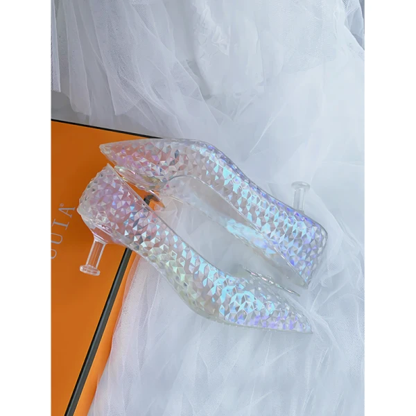 Cinderella Transparent Crystal Butterfly Wedding Shoes 2023 5 cm Stiletto Heels Pointed Toe Wedding Pumps High Heels