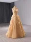 High-end Champagne Beading Sequins Ruffle Prom Dresses 2024 A-Line / Princess High Neck Sleeveless Backless Floor-Length / Long Prom Formal Dresses