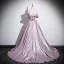 Élégant Rougissant Rose Perlage Glitter Robe De Bal 2025 Princesse De l'épaule Manches Courtes Dos Nu Train De Balayage Promo Robe De Ceremonie