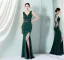 Sexy Black Beading Split Front Evening Dresses 2022 Trumpet / Mermaid V-Neck Sleeveless Backless Floor-Length / Long Evening Party Formal Dresses