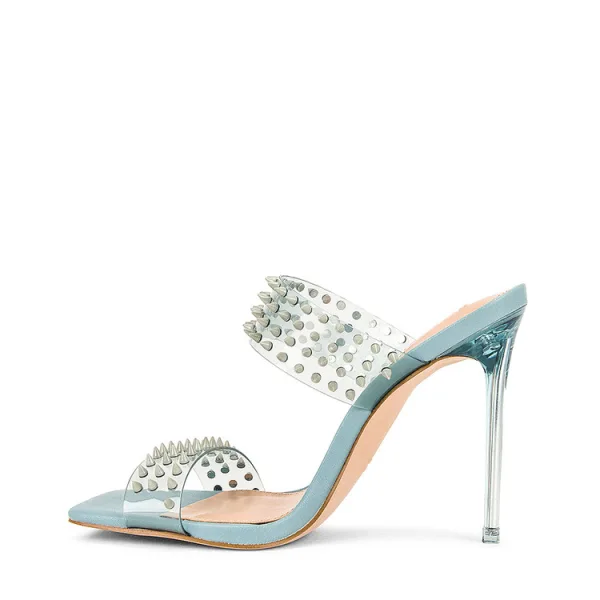 Sexy Transparent Pool Blue Rivet Evening Party Womens Sandals 2022 11 cm Stiletto Heels Open / Peep Toe High Heels