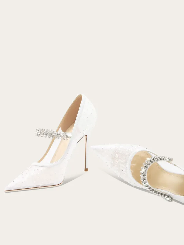 Elegante Weiß Strass Pailletten Brautschuhe 2025 10 cm Stilettos Spitzschuh Hochzeit Hochhackige